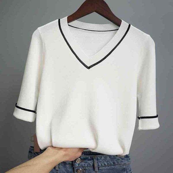 women's sweaters v-neck patchwork slim sweater women elastic knitted pullover half sleeve all match basic autumn arrival 1gho, White;black
women's sweaters v-neck patchwork slim sweater women elastic knitted pullover half sleeve all match basic autumn arrival 1gho, White;black