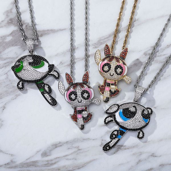 ear powerpuff girls hiphop sieraden gold micro verharde cz zirkoon stripfiguur blossom hanger ketting iced out, Silver
ear powerpuff girls hiphop sieraden gold micro verharde cz zirkoon stripfiguur blossom hanger ketting iced out, Silver