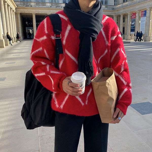 men's sweaters plush plaid sweater autumn korean fashion loose pullover 2021 vintage kintwear thickened round collar, White;black
men's sweaters plush plaid sweater autumn korean fashion loose pullover 2021 vintage kintwear thickened round collar, White;black