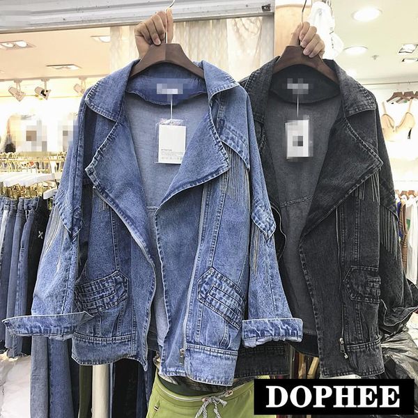 women's jackets 2021 spring and autumn retro fringed denim jacket female loose jeans coat oversize student casual cowboy outwear, Black;brown
women's jackets 2021 spring and autumn retro fringed denim jacket female loose jeans coat oversize student casual cowboy outwear, Black;brown