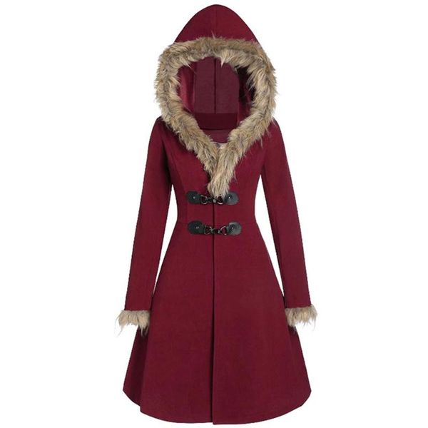 women's jackets hooded autumn winter women long coats button fur trim high low female coat gothic casual lady outwear, Black;brown
women's jackets hooded autumn winter women long coats button fur trim high low female coat gothic casual lady outwear, Black;brown