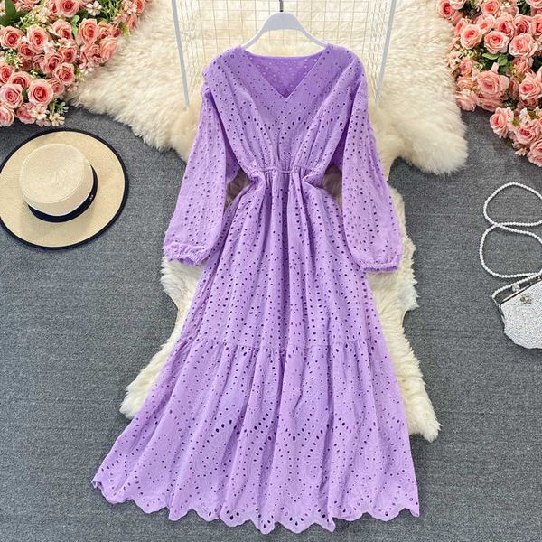 purple/blue/green hollow out embroidered dress women vintage v-neck puff sleeve high waist a-line vestidos female spring autumn y0603, Black;gray
purple/blue/green hollow out embroidered dress women vintage v-neck puff sleeve high waist a-line vestidos female spring autumn y0603, Black;gray