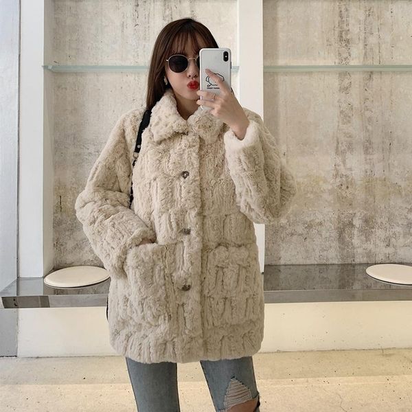 women's fur & faux mid-length loose big pocket thicken lambswool coat winter korean plus size long sleeve warm soft plush outerwear fem, Black
women's fur & faux mid-length loose big pocket thicken lambswool coat winter korean plus size long sleeve warm soft plush outerwear fem, Black