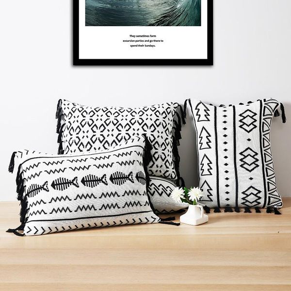 cushion/decorative pillow white black cotton knitted cushion cover decorative geometric with tassels home sofa bed living room 40x60cm lumbe
cushion/decorative pillow white black cotton knitted cushion cover decorative geometric with tassels home sofa bed living room 40x60cm lumbe