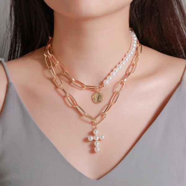 pendant necklaces trendy personality thick chain pearl cross necklace women fashion exquisite gold clavicle collar jewelry, Silver
pendant necklaces trendy personality thick chain pearl cross necklace women fashion exquisite gold clavicle collar jewelry, Silver