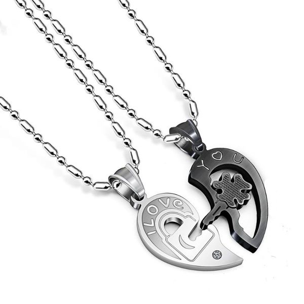 pendant necklaces megin d romantic simple personality heart jigsaw puzzle couple titanium steel necklace for men women friend fashion gift j, Silver