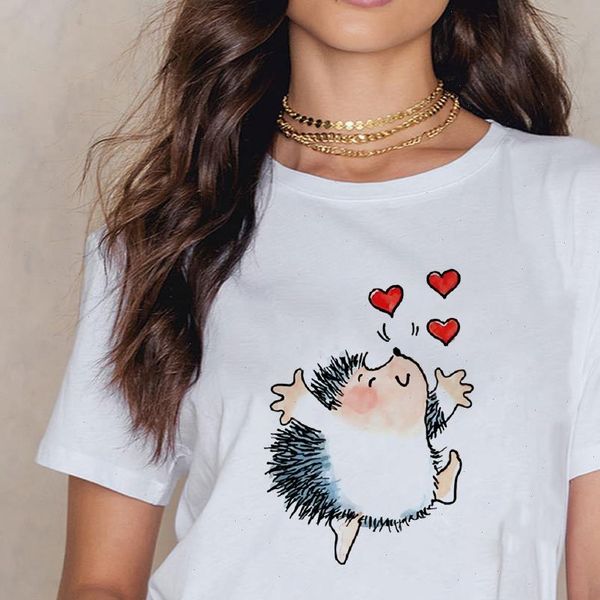 new t shirt female hedgehog and heart tshirt loose summer tee shirt female easy matching round neck t shirts, White
new t shirt female hedgehog and heart tshirt loose summer tee shirt female easy matching round neck t shirts, White