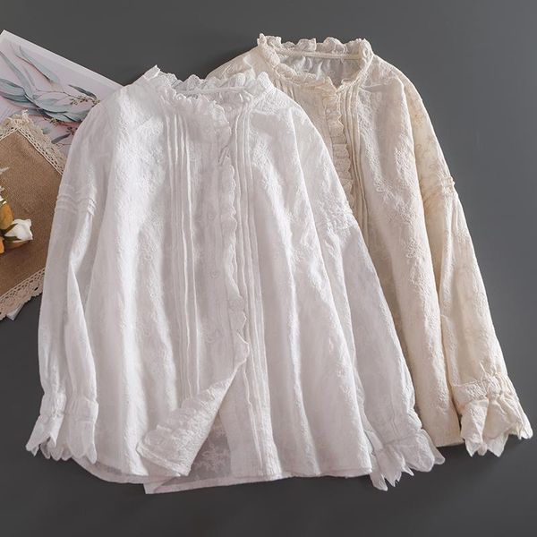 women's blouses & shirts 2021 sen-line pleated lace collar baby blous female loose and versatile full-width embroidered trumpet sleeve, White
women's blouses & shirts 2021 sen-line pleated lace collar baby blous female loose and versatile full-width embroidered trumpet sleeve, White