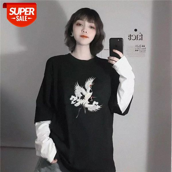 oversize fake two pieces long-sleeved t-shirt o-neck crane printing women's new causal loose thin shirt bf wind spring autumn #jm5q, White
oversize fake two pieces long-sleeved t-shirt o-neck crane printing women's new causal loose thin shirt bf wind spring autumn #jm5q, White