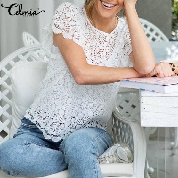 celmia summer lace short sleeve women blouse fashion o-neck printed see-through shirt oversized solid female blusas, White
celmia summer lace short sleeve women blouse fashion o-neck printed see-through shirt oversized solid female blusas, White