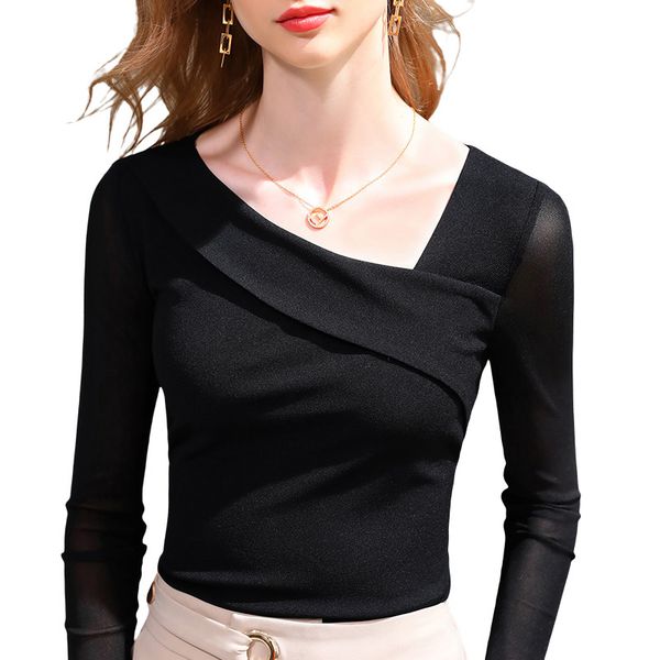 women's t-shirt autumn fashion shirt with v-low neckline low-cut korean gauze female casual temperament superior t-shirts af81, White
women's t-shirt autumn fashion shirt with v-low neckline low-cut korean gauze female casual temperament superior t-shirts af81, White
