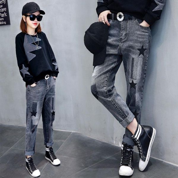 casual jeans women's capri new style korean-style loose-fit joint high-waisted harem pants, Blue