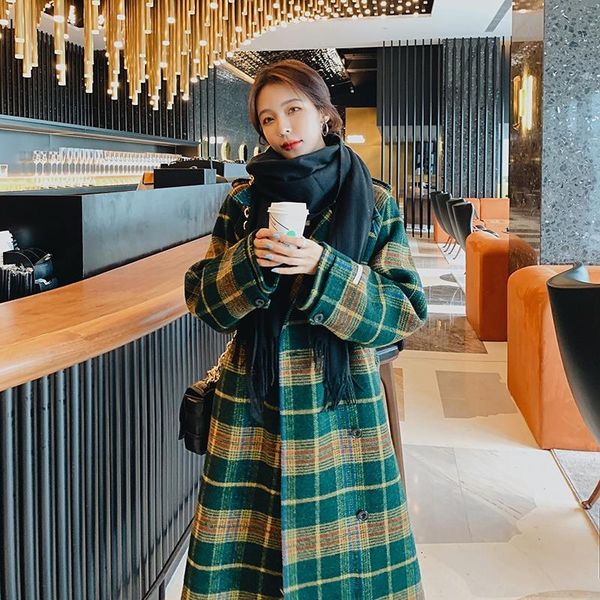 women's winter new plus cotton thick retro plaid woolen coat female long loose green wool jacket belt warm, Black
women's winter new plus cotton thick retro plaid woolen coat female long loose green wool jacket belt warm, Black