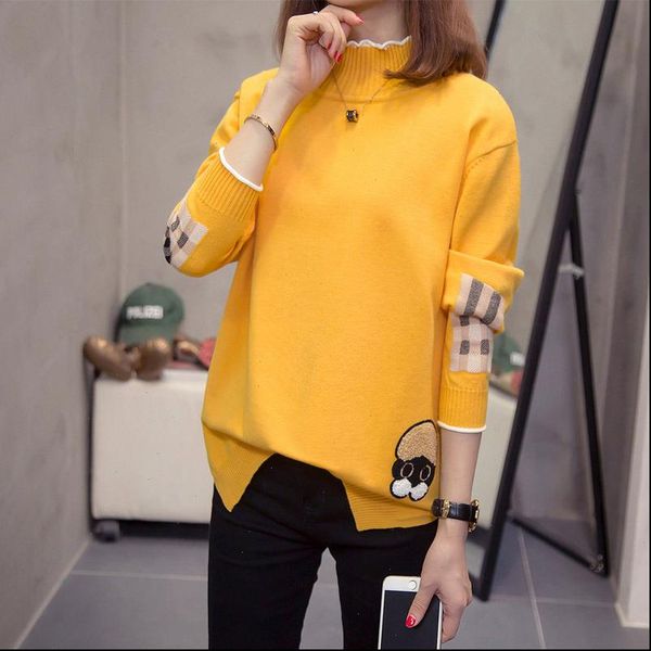 womens turtleneck sweaters autumn new casual korean style applique pattern long sleeve loose plus size knitting pullovers, White;black
womens turtleneck sweaters autumn new casual korean style applique pattern long sleeve loose plus size knitting pullovers, White;black