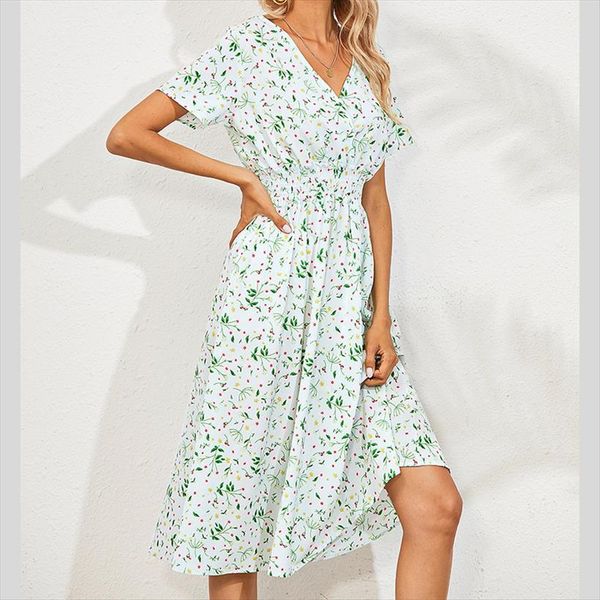 v neck casual fresh foral women dresses summer party short sleeve prom beach elegant for, Black;gray
v neck casual fresh foral women dresses summer party short sleeve prom beach elegant for, Black;gray