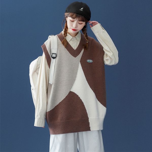women's knits & tees sweater vest women autumn winter casual vintage preppy style v-neck color matching loose knitted pullover nrm, White
women's knits & tees sweater vest women autumn winter casual vintage preppy style v-neck color matching loose knitted pullover nrm, White