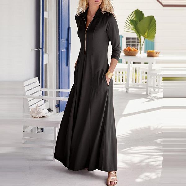 casual dresses women dress turn-down collar zipper long sleeve solid color loose elegance female plus size floor-length, Black;gray
casual dresses women dress turn-down collar zipper long sleeve solid color loose elegance female plus size floor-length, Black;gray