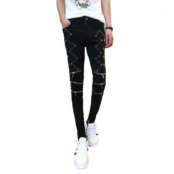 fashion slim fit pants punk style black patchwork leather zippers dance night club gothic button jeans trouser for men men's, Blue
fashion slim fit pants punk style black patchwork leather zippers dance night club gothic button jeans trouser for men men's, Blue