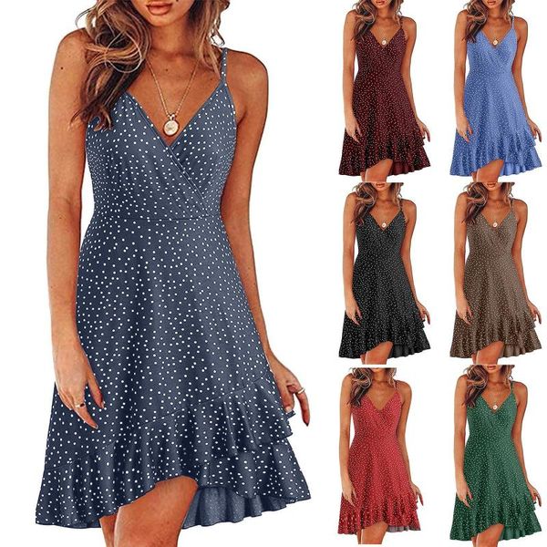 casual dresses polka dot strap dress ladies slim ruffled summer adjustable buckle shoulder v-neck knee length sundress, Black;gray
casual dresses polka dot strap dress ladies slim ruffled summer adjustable buckle shoulder v-neck knee length sundress, Black;gray