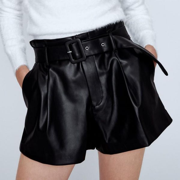 women's shorts 2021 pu leather women all-match sashes wide leg short ladies autumn winter, White;black
women's shorts 2021 pu leather women all-match sashes wide leg short ladies autumn winter, White;black