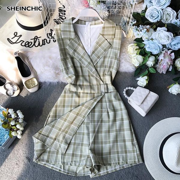 summer 2021 notched sleeveless plaid women playsuits elegant slim waist green black pink female rompers business playsuits, Black;white
summer 2021 notched sleeveless plaid women playsuits elegant slim waist green black pink female rompers business playsuits, Black;white