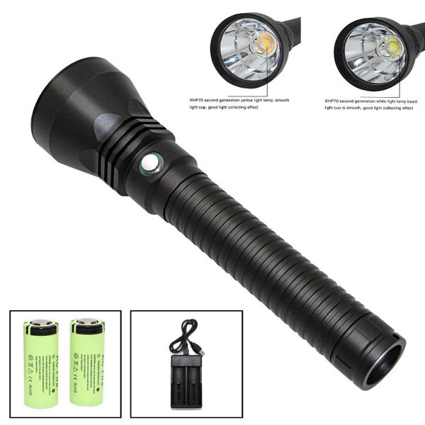 super brightness xhp70.2 led yellow light 4000 lumens diving tactical 26650 torch underwater 100m waterproof
super brightness xhp70.2 led yellow light 4000 lumens diving tactical 26650 torch underwater 100m waterproof
