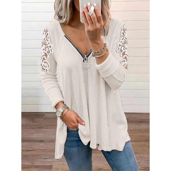 women's blouses & shirts lugentolo lace long sleeves women fall loose zipper v neck solid color womens and, White
women's blouses & shirts lugentolo lace long sleeves women fall loose zipper v neck solid color womens and, White