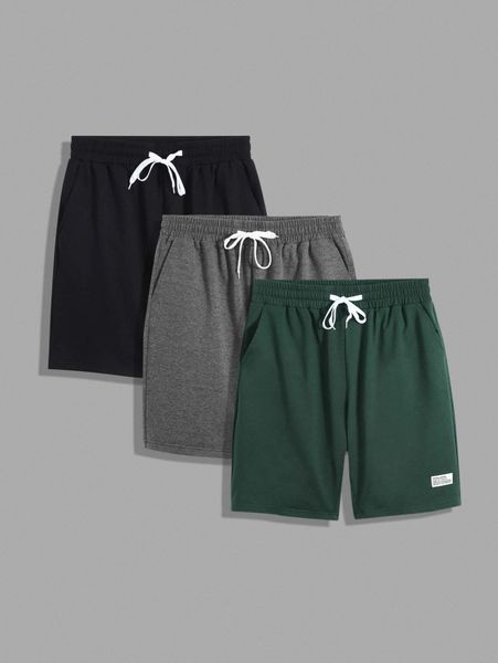 men 3pcs letter patched drawstring waist shorts n43r#, Black
men 3pcs letter patched drawstring waist shorts n43r#, Black