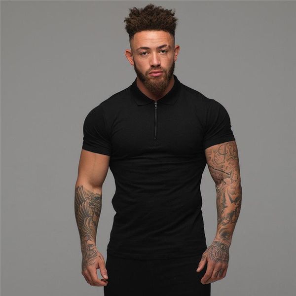 men's polos shirt 2021 summer cotton short-sleeve for men solid color zipper lapel fashion trend fitness sports t-shirt, White;black
men's polos shirt 2021 summer cotton short-sleeve for men solid color zipper lapel fashion trend fitness sports t-shirt, White;black