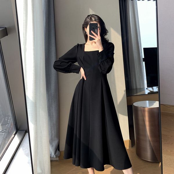 dress long neck bubble sleeve spring temperament thin black large skirt, Black;gray
dress long neck bubble sleeve spring temperament thin black large skirt, Black;gray