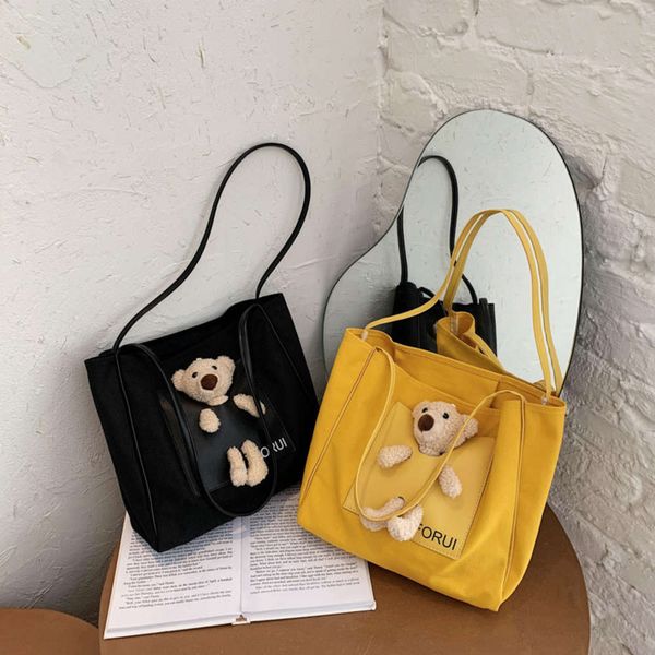 hbp cute bear large capacity canvas women's 2021 summer fashion one shoulder tote bag