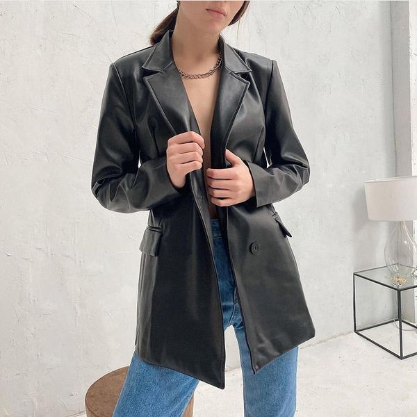 women's suits & blazers causal black pu faux leather coat women fashion pleather woman single breasted loose ladies, White;black
women's suits & blazers causal black pu faux leather coat women fashion pleather woman single breasted loose ladies, White;black