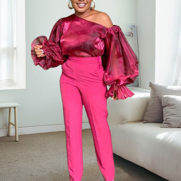 2021 women two pieces set red one shoulder blouse with big lantern sleeves high waist pants office ladies work wear modest spring new 5m9o, Gray
2021 women two pieces set red one shoulder blouse with big lantern sleeves high waist pants office ladies work wear modest spring new 5m9o, Gray