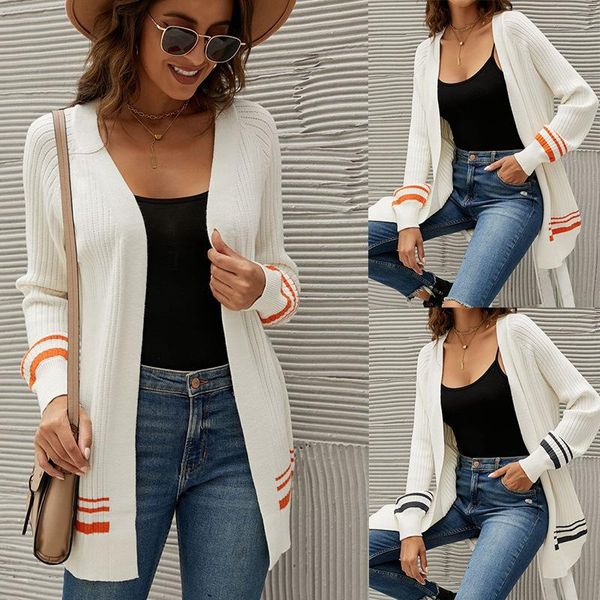 women's knits & tees 2021casual autumn and winter mid-length color matching cardigan women core-spun yarn jacket, White
women's knits & tees 2021casual autumn and winter mid-length color matching cardigan women core-spun yarn jacket, White