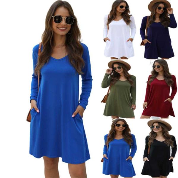 casual dresses female solid color v-neck pocket t shirt dress 2021 autumn women cotton long sleeve loose a-line vestidos, Black;gray
casual dresses female solid color v-neck pocket t shirt dress 2021 autumn women cotton long sleeve loose a-line vestidos, Black;gray