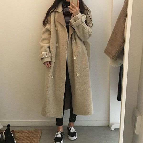 women's wool & blends warm women coats long female 2021 retro loose winter belt turn-down collar soft jacket double breasted chic casua, Black
women's wool & blends warm women coats long female 2021 retro loose winter belt turn-down collar soft jacket double breasted chic casua, Black
