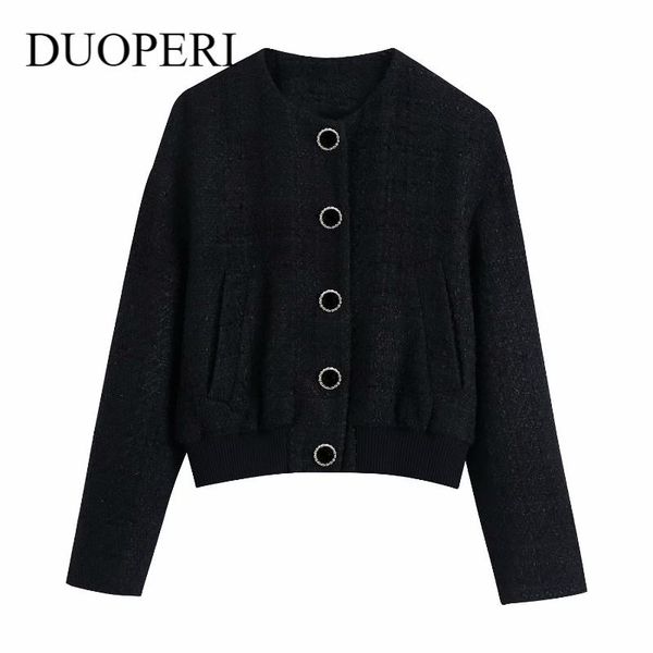 women's jackets duoperi fashion blending textured cropped jacket women single breasted long sleeves o-neck vintage coat chic female out, Black;brown
women's jackets duoperi fashion blending textured cropped jacket women single breasted long sleeves o-neck vintage coat chic female out, Black;brown