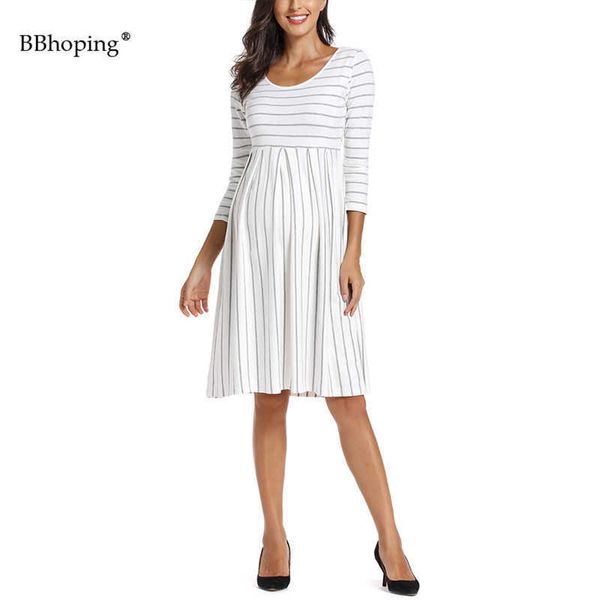 women's long sleeve round neck maternity dress high waist knee length striped casual maternity clothing autumn vetement femme y0924, White
women's long sleeve round neck maternity dress high waist knee length striped casual maternity clothing autumn vetement femme y0924, White