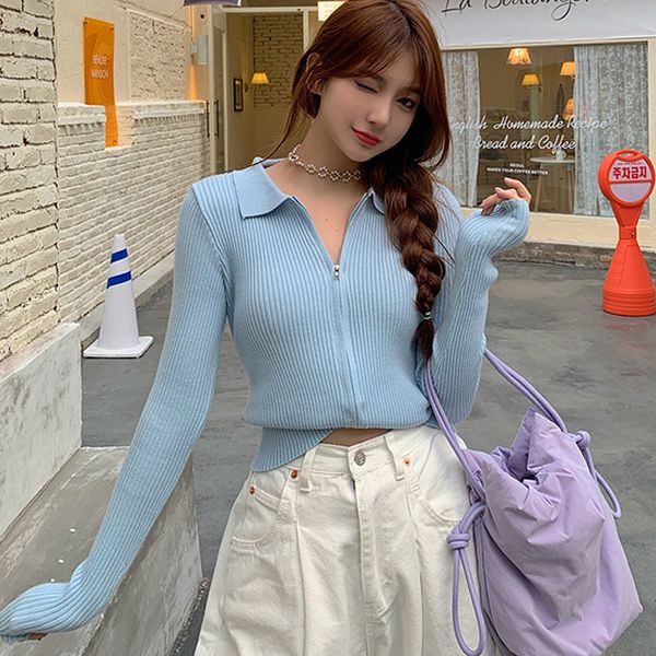 2021 new women spring autumn sweaters v-neck ribbed knitted cardigan fresh sky blue short long sleeve zipper cardigans outwear p9k7, Black
2021 new women spring autumn sweaters v-neck ribbed knitted cardigan fresh sky blue short long sleeve zipper cardigans outwear p9k7, Black