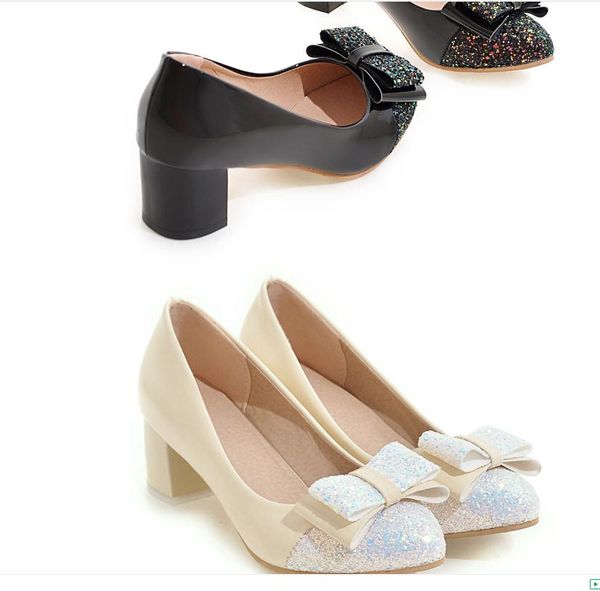 women's shoes in spring and autumn high coarse heel round head bowknot@2041, Black
women's shoes in spring and autumn high coarse heel round head bowknot@2041, Black