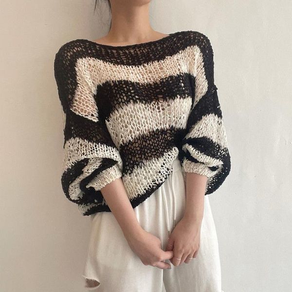 women's sweaters women lantern long sleeve o neck thin hollow out striped loose harajuku lady korean fashion sweater casual knitted top, White;black
women's sweaters women lantern long sleeve o neck thin hollow out striped loose harajuku lady korean fashion sweater casual knitted top, White;black