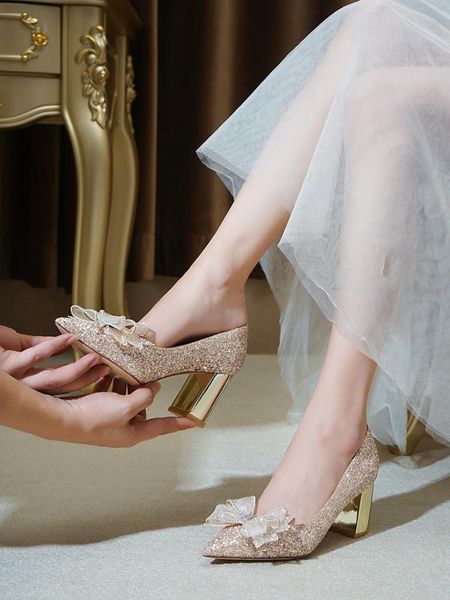 dress shoes mesh bow wedding women's two wear 2021 crystal pregnant thick heels and bride's high are not tired, Black
dress shoes mesh bow wedding women's two wear 2021 crystal pregnant thick heels and bride's high are not tired, Black