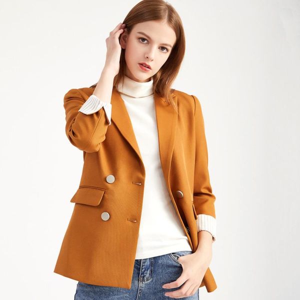 women's suits & blazers 2021 autumn fashion women long sleeve stylish double breasted slim bazlers chic casual solid yellow jacket coat, White;black
women's suits & blazers 2021 autumn fashion women long sleeve stylish double breasted slim bazlers chic casual solid yellow jacket coat, White;black