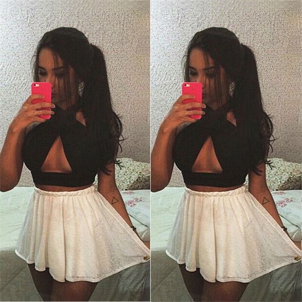 women hollow out black crop sleeveless halter bustier summer casual vest woman club clothes s-xl kg-284, White
women hollow out black crop sleeveless halter bustier summer casual vest woman club clothes s-xl kg-284, White