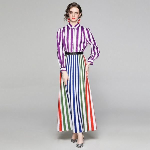 spring summer runway fashion maxi dres long sleeve striped print casual 210531, Black;gray
spring summer runway fashion maxi dres long sleeve striped print casual 210531, Black;gray