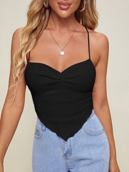 criss cross tied backless asymmetrical hem cami o3mn#, White