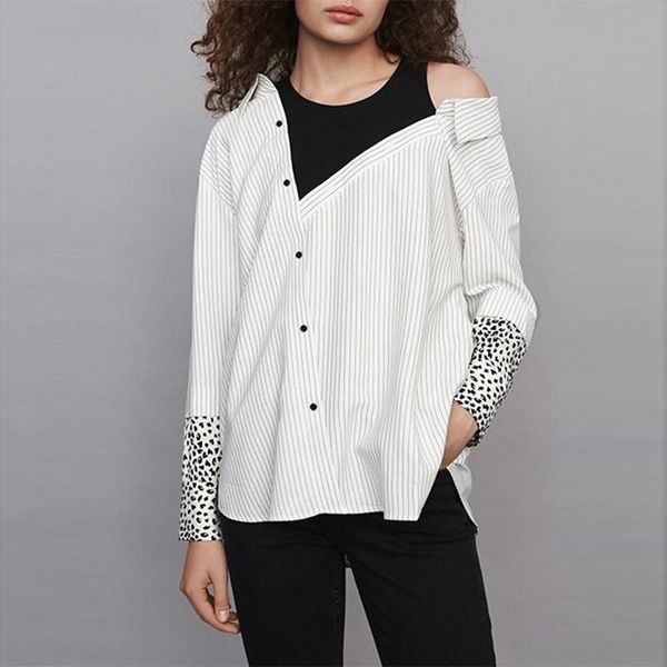 women's blouses & shirts bellaphilosophy long sleeve striped blouse vintage leopard patchwork female loose casual street wear lady, White
women's blouses & shirts bellaphilosophy long sleeve striped blouse vintage leopard patchwork female loose casual street wear lady, White