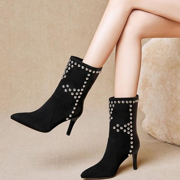 boots american style slip on pointed toe rivet ornament patchwork women ankle fashion high heel shoes, Black
boots american style slip on pointed toe rivet ornament patchwork women ankle fashion high heel shoes, Black