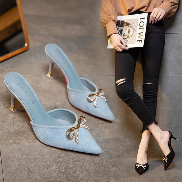 luxury slippers sandal wear half slippers outside 2021 high women's pointed thin heels fashion baotou sho in summer, Black
luxury slippers sandal wear half slippers outside 2021 high women's pointed thin heels fashion baotou sho in summer, Black