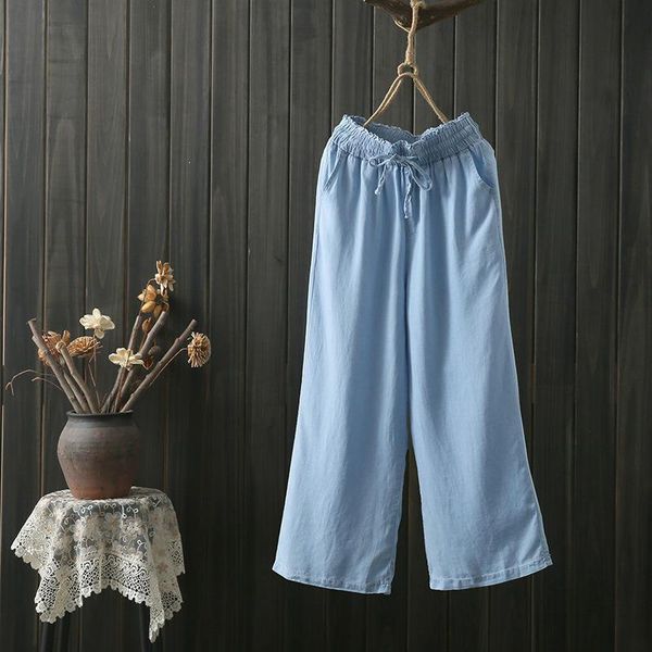 women's pants & capris ethnic style cotton elastic waist trousers casual loose light blue women wide leg, Black;white
women's pants & capris ethnic style cotton elastic waist trousers casual loose light blue women wide leg, Black;white